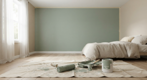 A simple accent wall paint project using painter's tape and a roller.